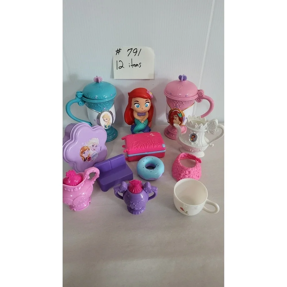 Disney Princess Frozen Barbie‎ Tea Party Toy Set 12 Items Ariel Elsa Toddler Fun